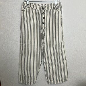 MNG Casual Striped Linen Cropped Button Front Wide Leg Pants Womens Size Small
